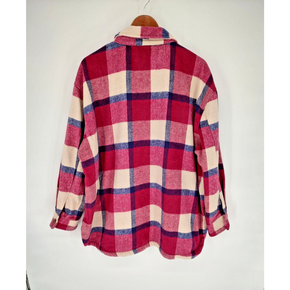 Member's Mark Woman's Pink/Blue Plaid Button Front Shacket Size XXL Pockets 4 - Picture 2 of 8